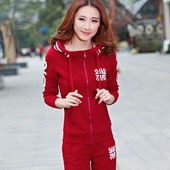 春秋新款运动套装女款2016休闲连帽运动服女士卫衣大码运动装外套