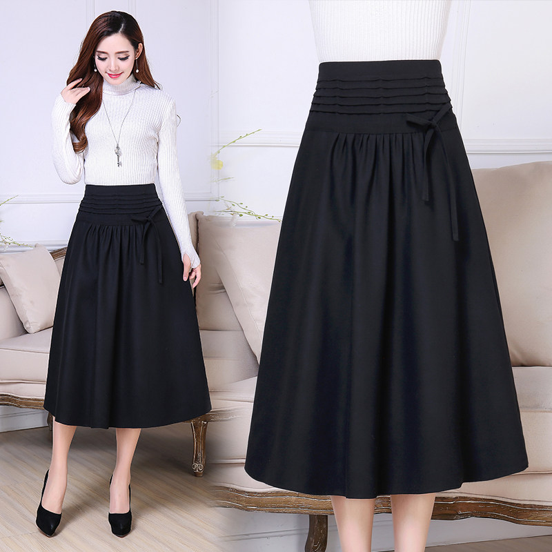 短裙秋冬半身裙女韩版纯色毛呢裙子学生百搭女装过膝长裙女单裙子