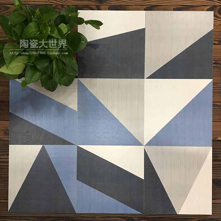 300*300灰蓝色布纹地砖/几何三角形随机拼接纹理蓝色灰色瓷砖防滑