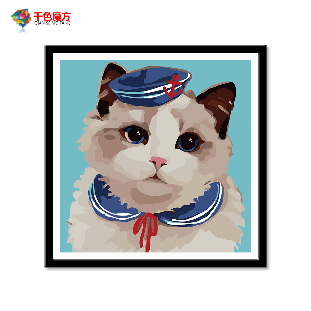 diy数字油画卡通小动物狗猫儿童自己填色手绘卧室数码油彩装饰画