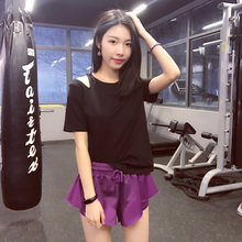 速干健身服休闲不规则露肩短袖 t恤女运动跑步衫 宽松大码 清仓款