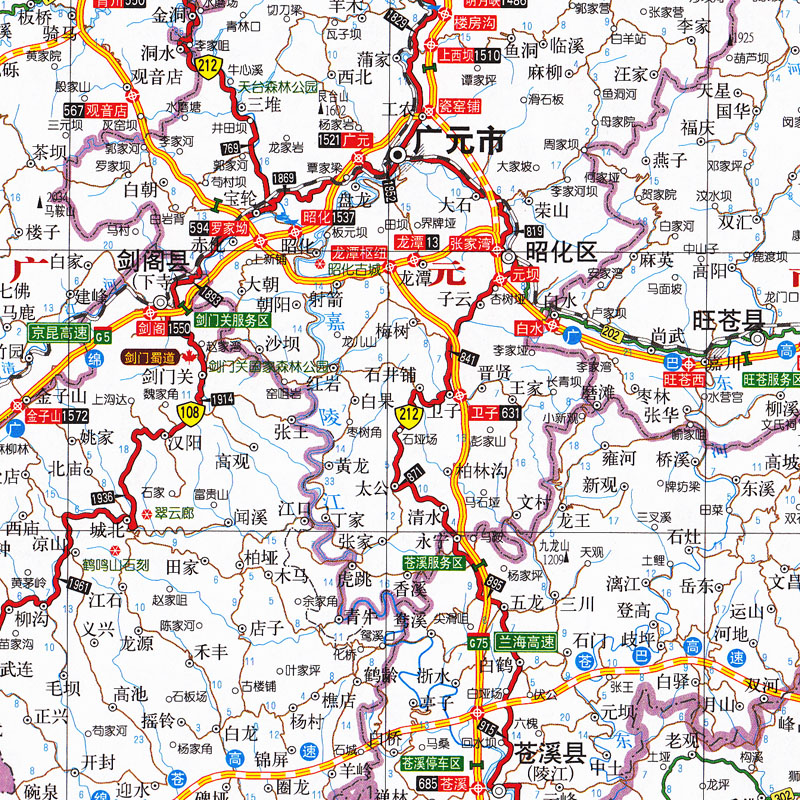 中国公路里程地图分册系列 公路里程 服务区 详细到乡镇