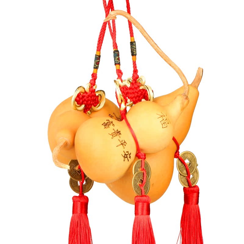 聚缘阁天然葫芦挂件招财大小木葫芦吉祥如意中国结铜钱小葫芦摆件