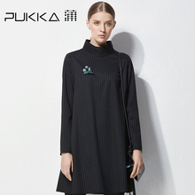 Pukka/蒲牌秋装新款原创设计大码女装棉质条纹半高领连衣裙图片