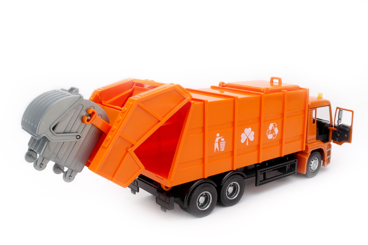 俊基1:32橙色垃圾清理车模型 大型垃圾运输车合金模型