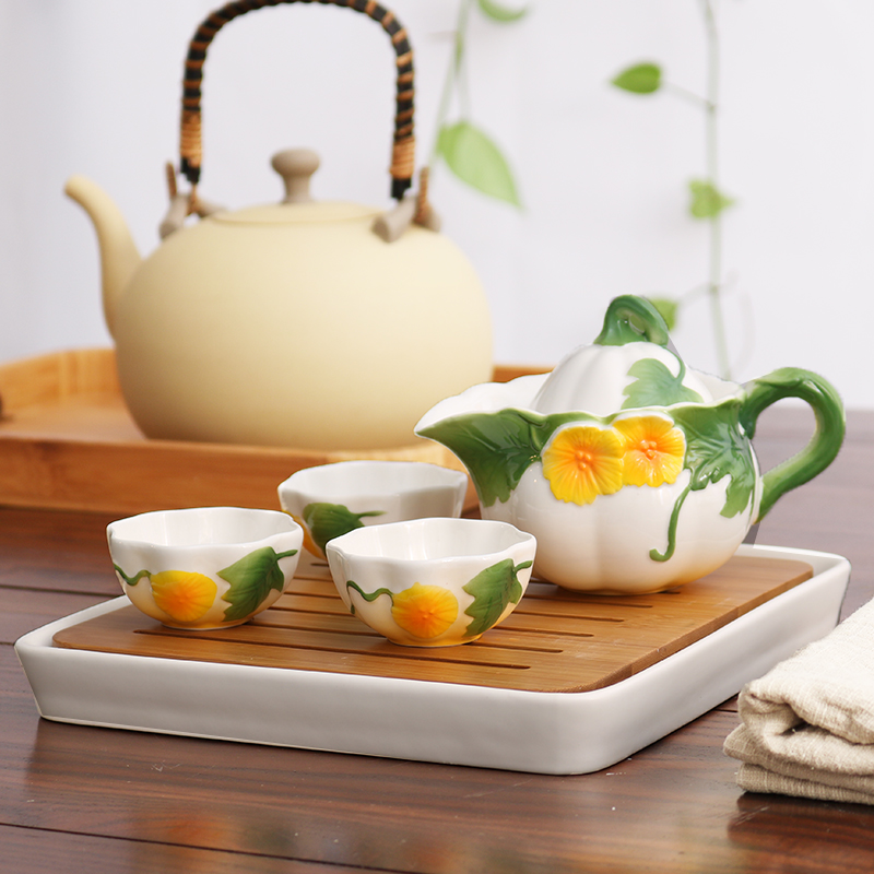 干泡台湾旅行便携套装一壶四杯功夫茶具整套陶瓷茶具手工浮雕立体