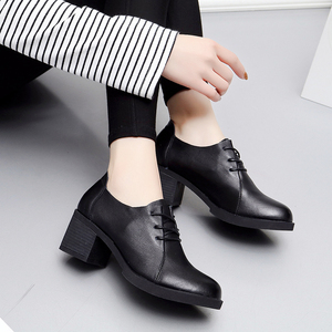 2017春季新款真皮圆头女士小皮鞋 高跟深口单