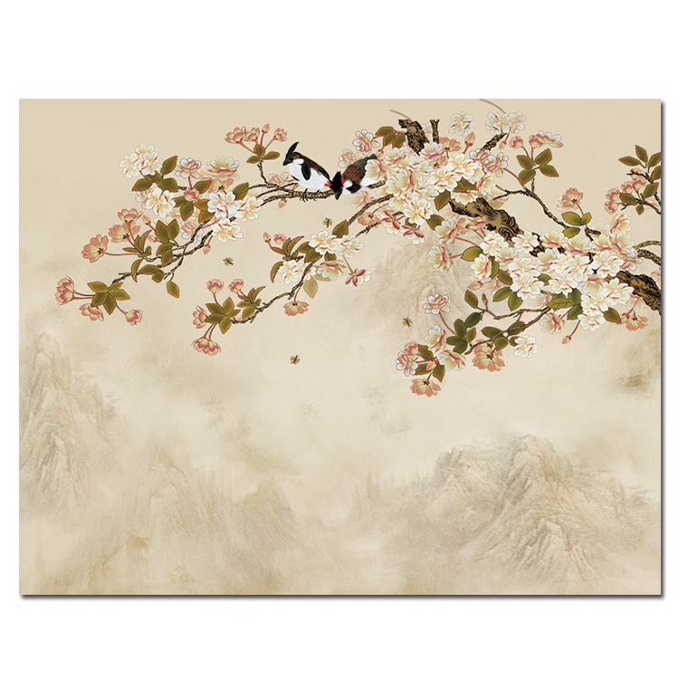 中式花鸟壁画沙发墙壁纸酒店卧室墙纸无缝墙布客厅电视背景墙壁布
