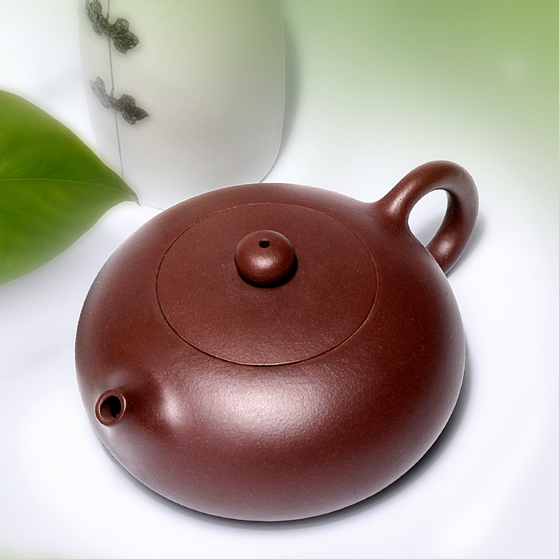 【古福紫砂】宜兴紫砂壶茶具名家全手工球孔紫泥扁西施壶茶壶套