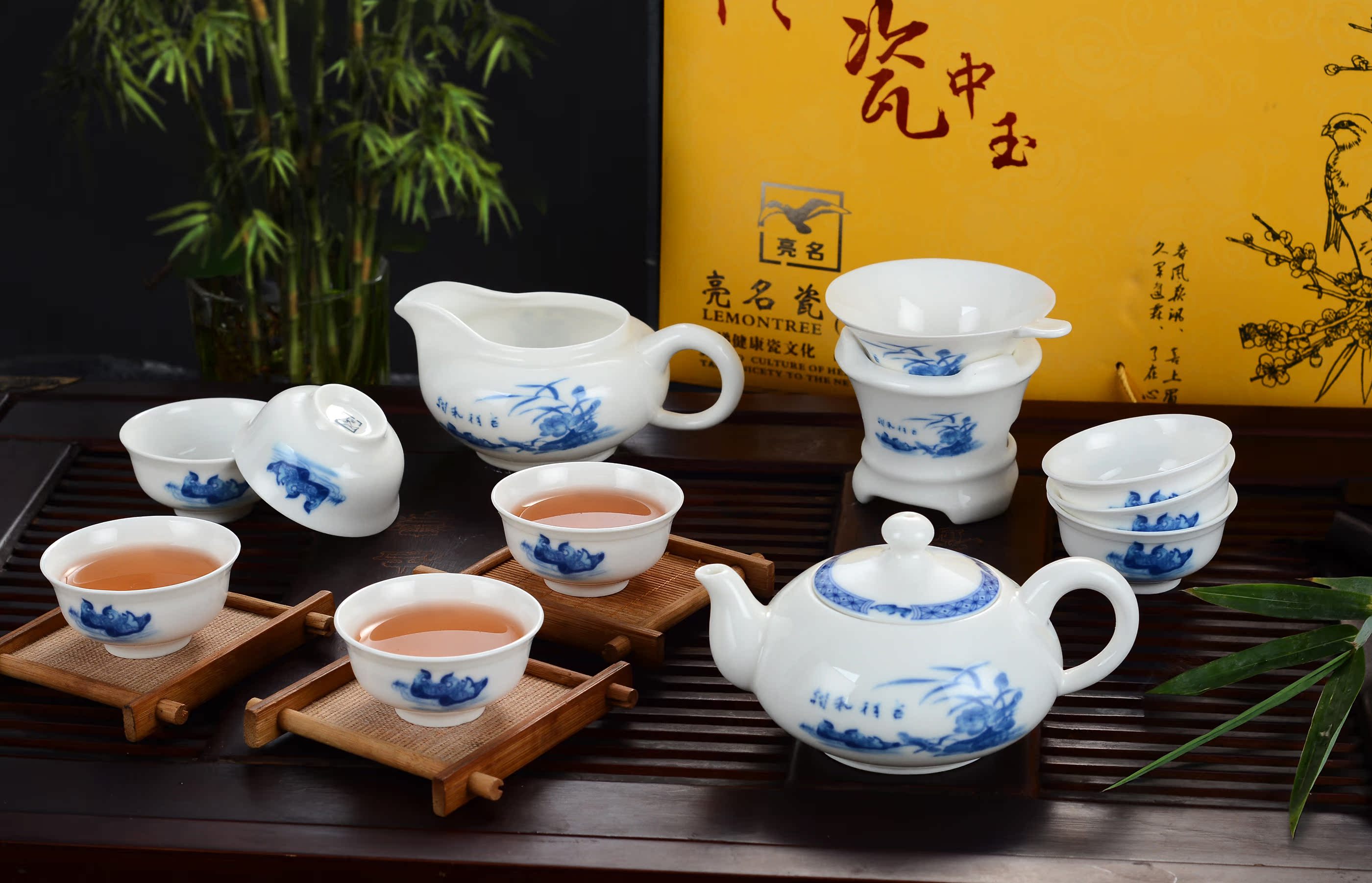 整套高档精品骨瓷陶瓷潮州功夫茶具潮汕工夫套装釉中花面特价包邮