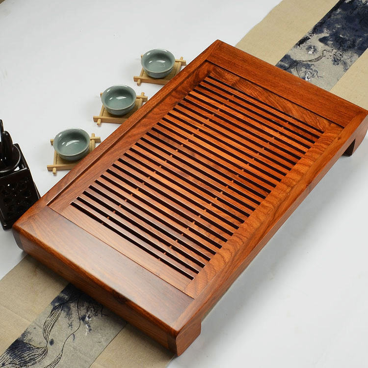 实木茶盘鸡翅花梨茶海中大号长方形功夫茶具黑檀木出水排水茶盘