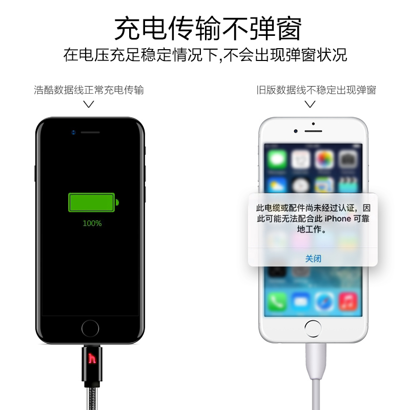 iphone6s数据线5s苹果7充电器ipad5加长2米发光plus手机p短快充i6