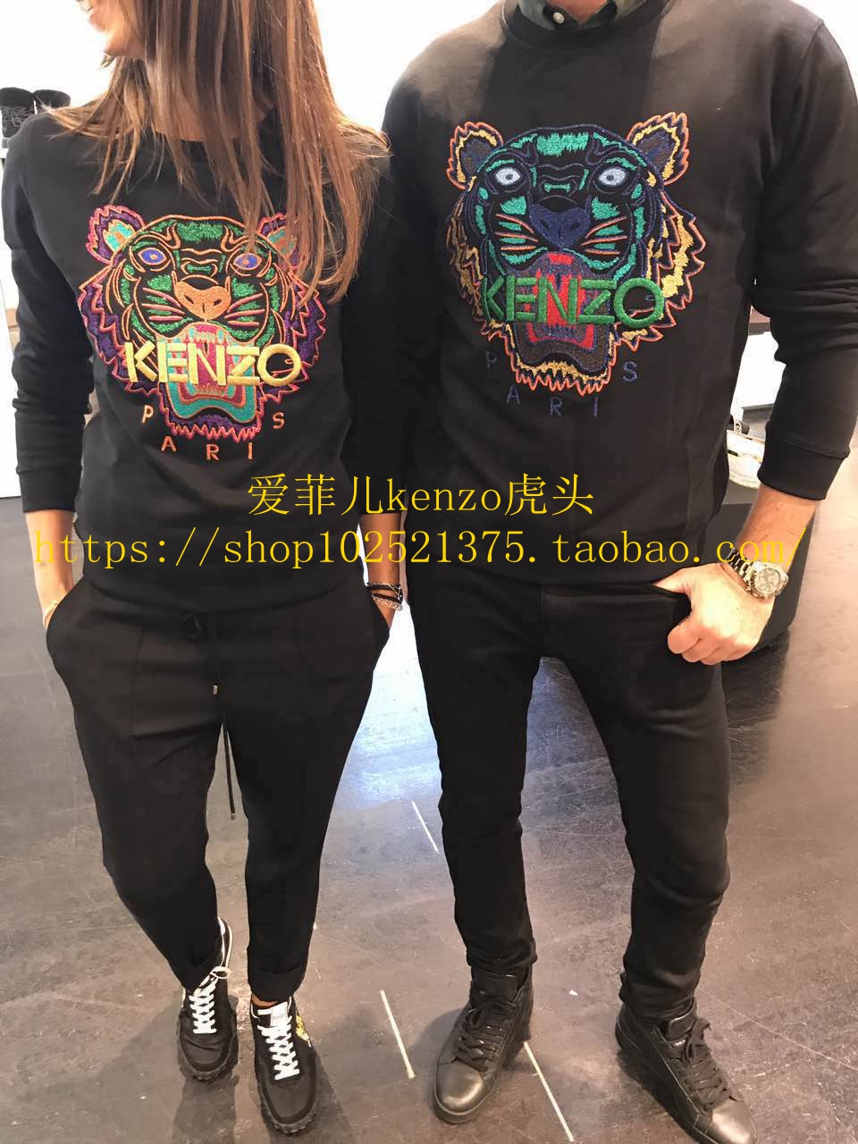 法国代购kenzo 2017年秋冬新品圣诞款刺绣虎头圆领卫衣情侣款