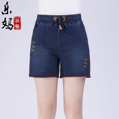 中老年高腰牛仔短裤女夏装 四五分裤妈妈装中