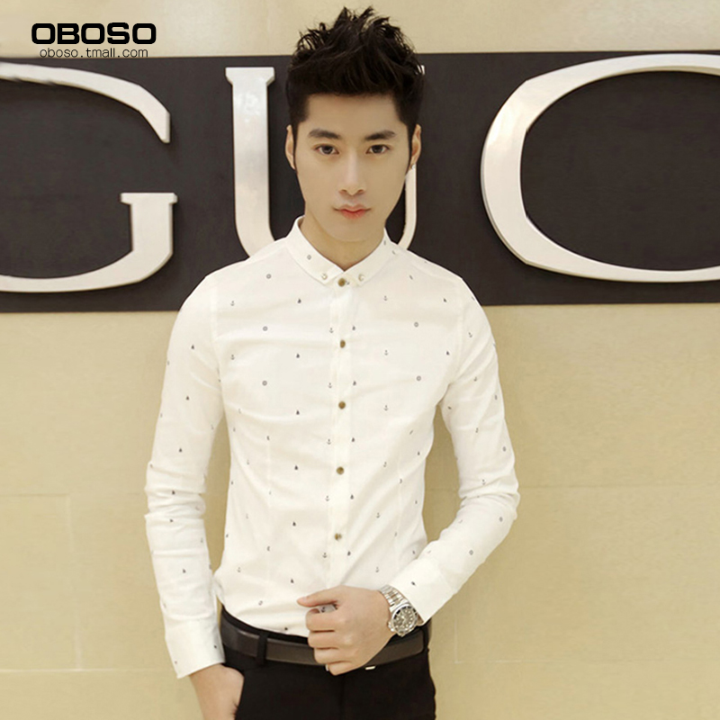 韩版男装2015秋冬季寸衫男士白色长袖衬衫潮男生时尚修身保暖衬衣