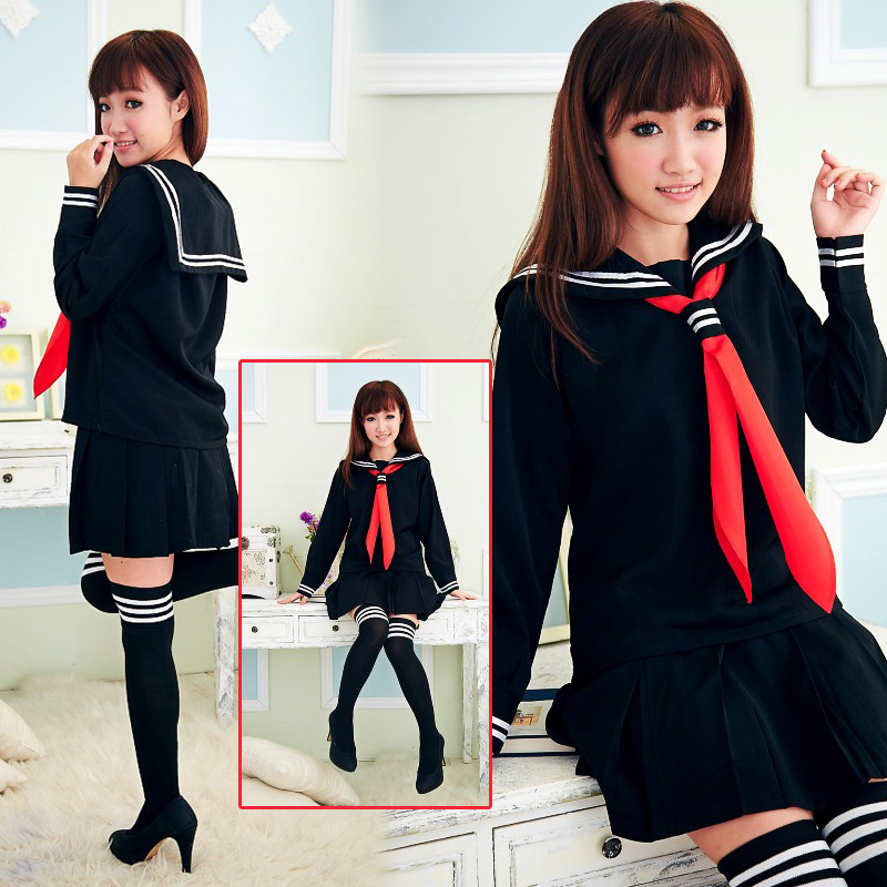 学院派日系女学生校服系统制服女生中筒袜过膝套装你学生图片