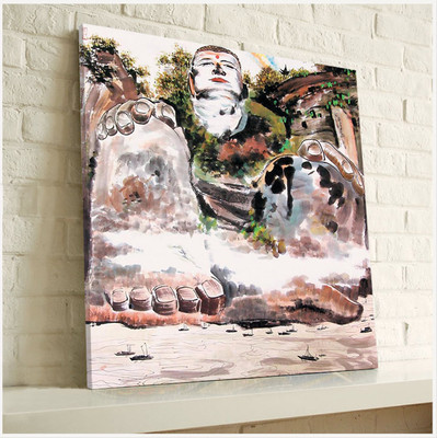 佛像油画乐山大佛现代客厅装饰画名族画小清新现代简约抽象画无框
