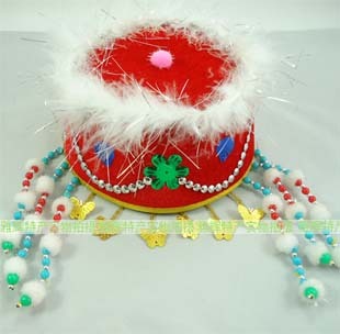 包邮特价 蒙古少数民族幼儿舞蹈演出服装头饰 小女孩红色香妃帽子