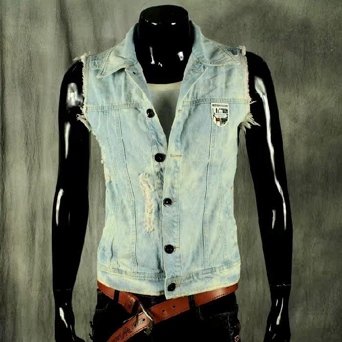 [<em>2015</em>爆款]春夏<em>新款男装</em>修身牛仔<em>马甲</em>男韩版牛