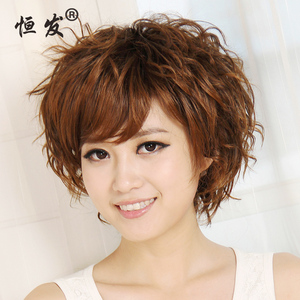 女士假发短卷发 假发短发新款女蓬松修脸 斜刘海假发套时尚逼真