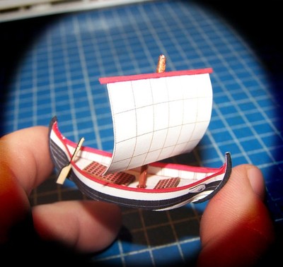 立体折纸手工制作模型剪纸 q版迷你船模 小帆船 划桨船 3d纸模