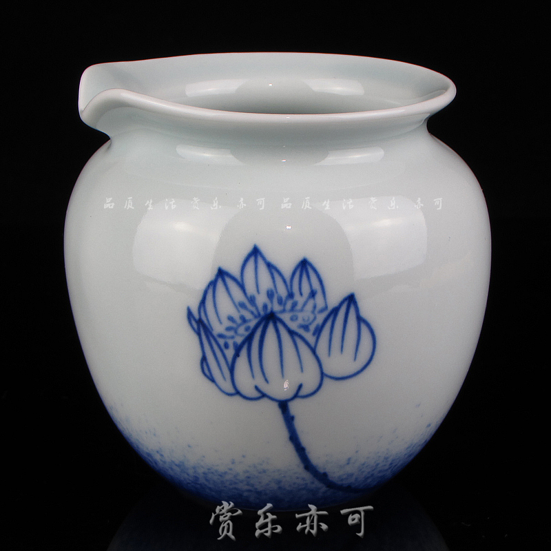 公道杯 京德茶器 贵和祥茶具手绘青花如意莲花茶海盖碗杯子公道杯