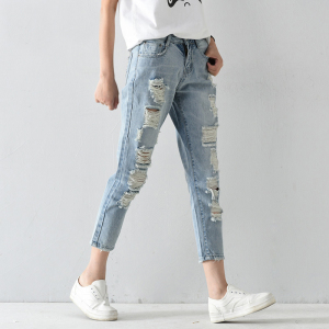 牛仔破洞九分裤