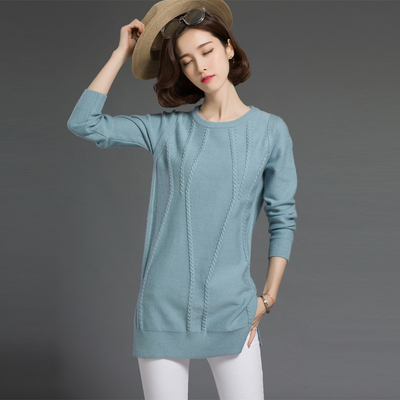 毛衣女秋冬中长款圆领套头打底衫女款冬装毛衣