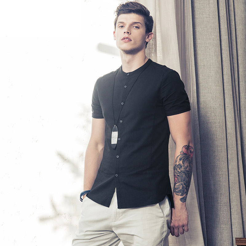 花花公子秋款男士商务长袖衬衫男秋纯色休闲潮