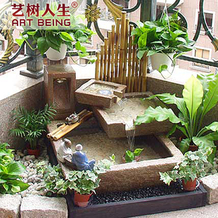 摆件仿古石槽 创意石槽流水景可定制大小方形水槽风水摆件