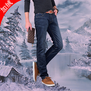 欧洲站2014冬装新款加厚加绒保暖男士牛仔裤