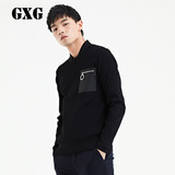 GXG男装 男士修身黑色圆领套头针织衫#61220075
