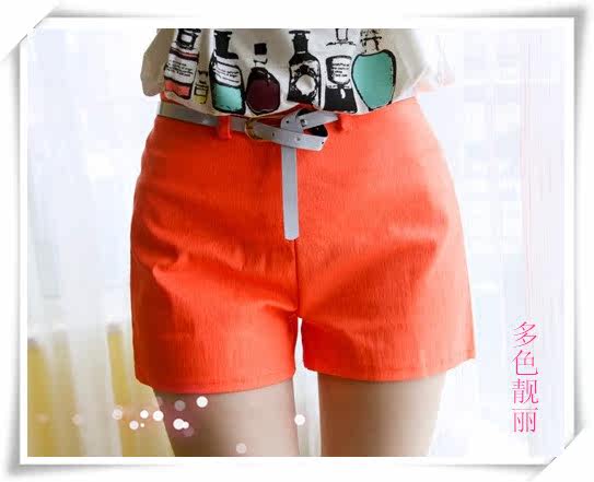 [<em>2015</em>爆款]<em>2015</em>夏季<em>麻棉</em>大码糖果色<em>短裤</em>配腰带