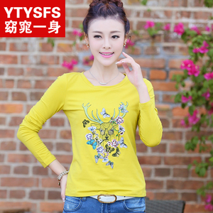 窈窕一身2017夏装新款女装时尚圆领体恤羽毛
