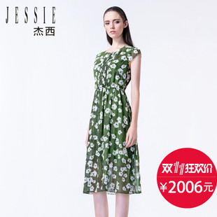 jessie杰西女装秋季新款通勤淑女圆领显瘦连衣裙juffl024