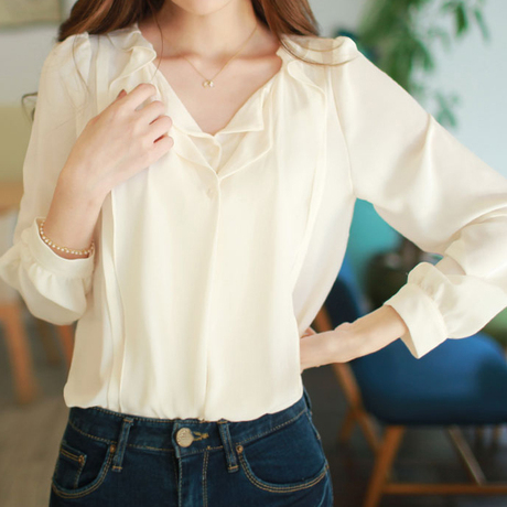 淘宝网购物-2015春装新款女装雪纺白衬衣 打底