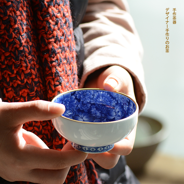 一禅茶事万花青花茶杯景德镇陶瓷茶具茶杯青花瓷手工手绘茶碗茶盅