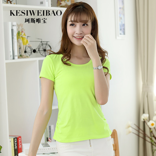 2015夏装新款韩版女装短袖T恤纯色圆领修身百搭女上衣体恤衫潮