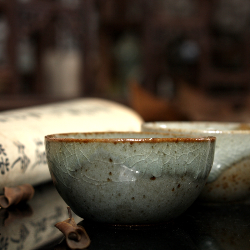 亦紫陶功夫茶具粗陶茶杯 手工手绘青花瓷品茗杯 潮汕小品功夫杯