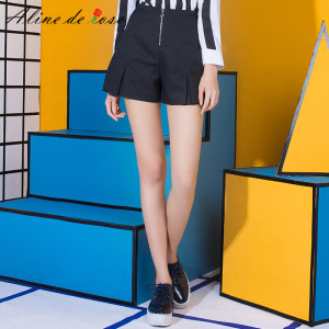 alinederose2016春装新款 外穿微喇褶皱拉链短裤