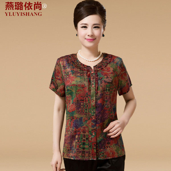 正品中老年服装 燕璐依尚中老年女夏装 真丝桑
