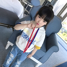 女童短袖 上衣宝宝纯棉连帽套头外套韩版 新款 女童休闲卫衣2017夏装