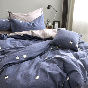 深蓝色纯棉磨毛四件套