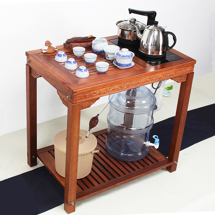 花梨木茶车移动带轮可拆卸 功夫茶具茶盘实木排水红木茶桌泡茶台