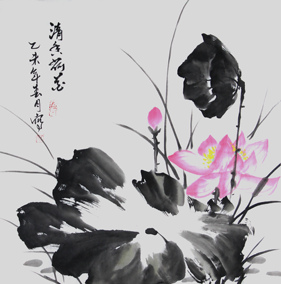 书画作品手绘真迹字画书法画中国画花鸟写意水墨画荷花条幅竖幅