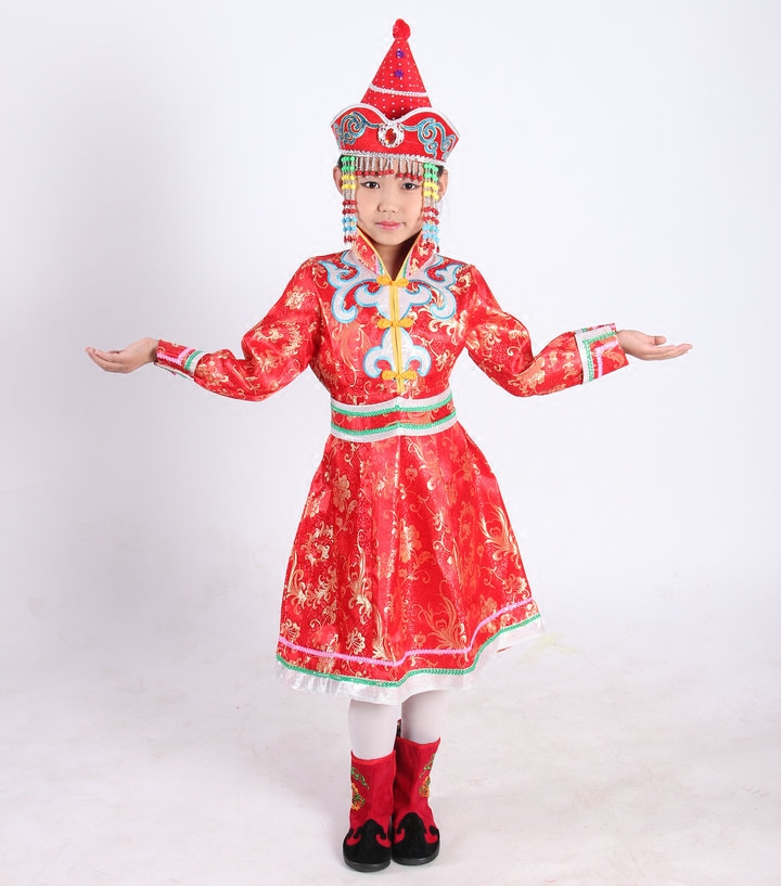 儿童蒙古族演出服女童公主裙儿童蒙古服装女民族服饰小孩表演服
