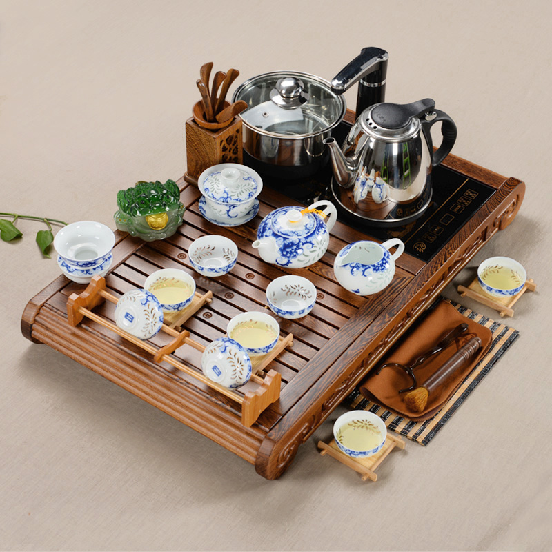 微丰 鸡翅木茶盘四合一茶具套装整套电磁炉一体实木茶盘小茶