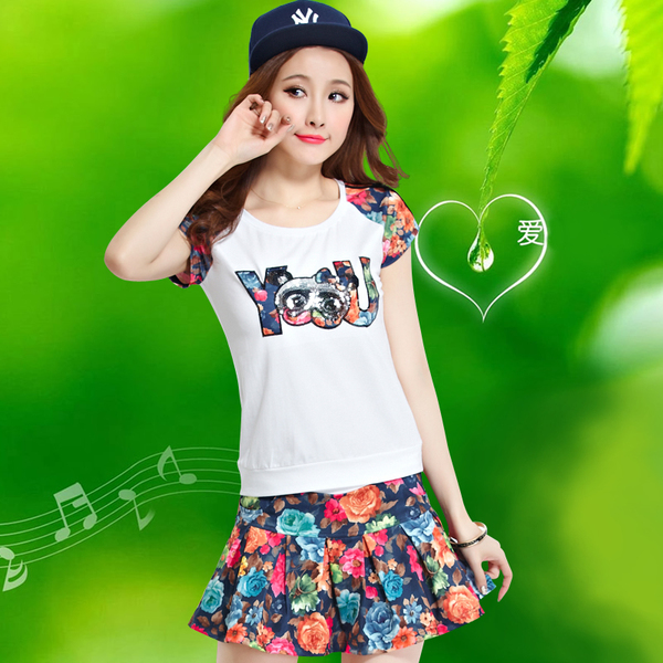 新款夏季T恤网球裙运动服套装女休闲短裙韩版