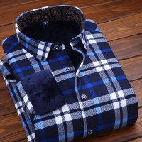 南极人冬装新品中年男士格子保暖衬衫男长袖加