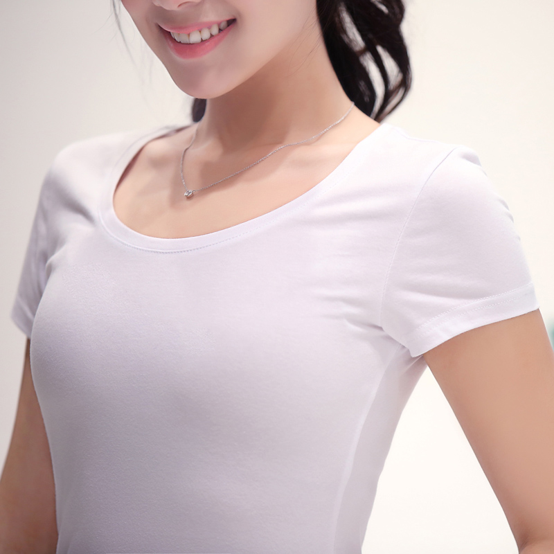 纯白色t恤女夏装短袖韩范修身显瘦潮圆领纯棉体恤半袖简约打底衫